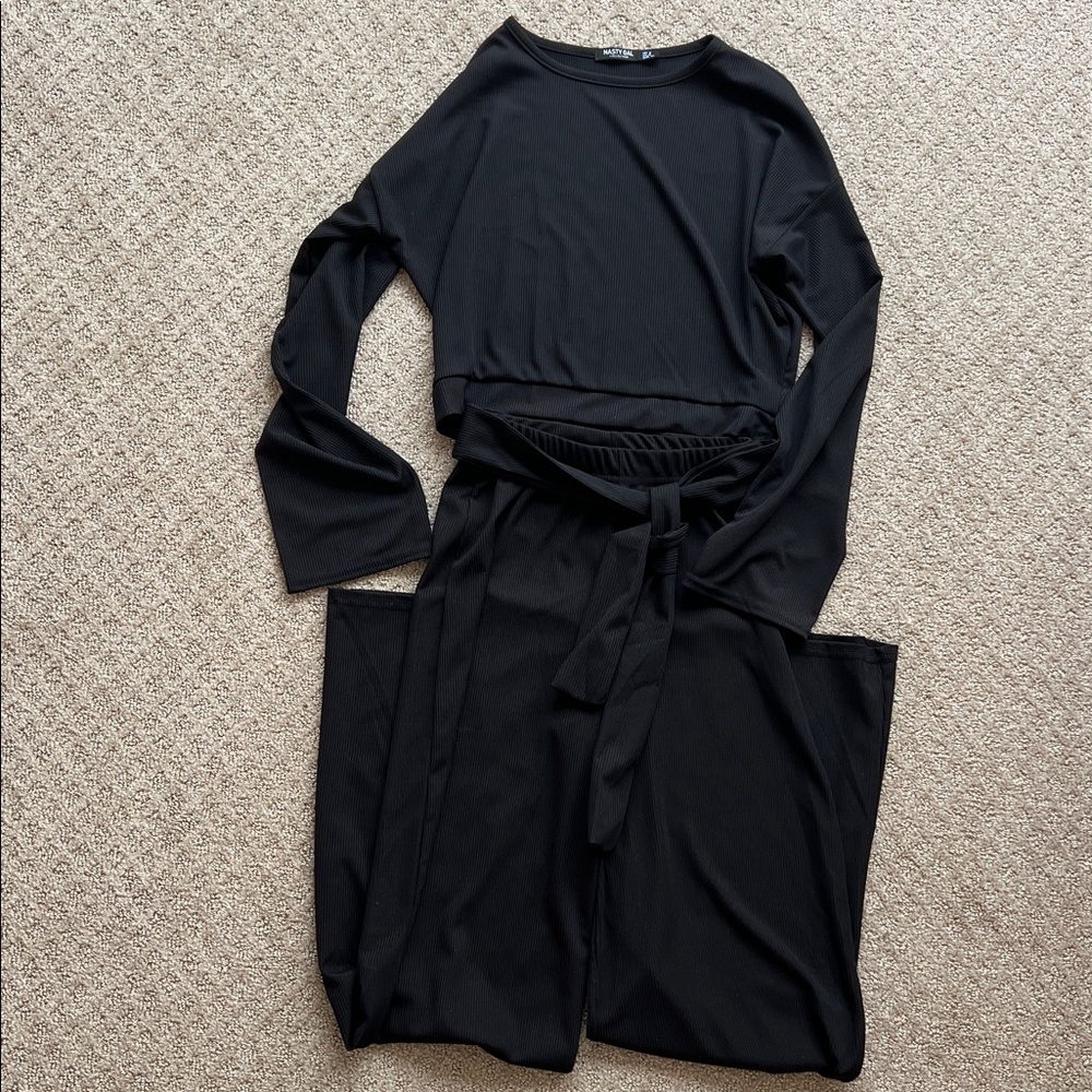 Nasty Gal Black 2 piece pants set with sash